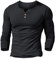 Herren Lange Henley T-Shirt Taste Knopfleiste Einfacher V-Ausschnitt Hemden Baumwolle Schwarz XL
