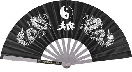 Alomejor Tai Chi Fan Kung Fu Fan aus rostfreiem Stahl im chinesischen Stil für Kampfkunst-Tanztraining(Schwatz)