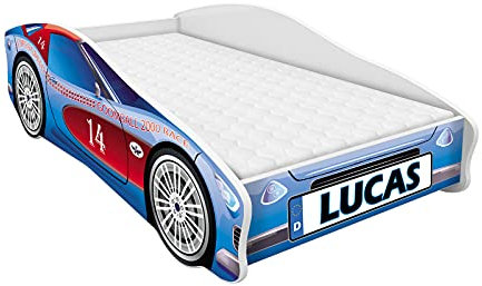 ACMA Kinderbett Autobett Auto Junior mit Lattenrost und Matratze 140x70 160x80 180x80 (160x80, 2 + Name)