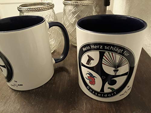 ardea-ALBA Henkelbecher mit Aufdruck Düsseldorfer Siegel, mit dem Düsseldorfer Radschläger, Fernsehturm, bergischen Löwe, Uecker-Nagel