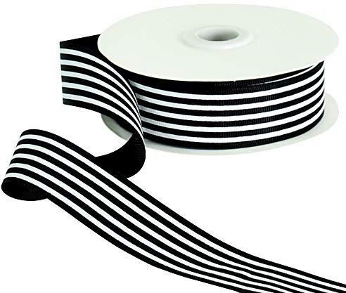 TONIFUL Schwarz-weiß gestreiftes Band, 25 mm breit, Ripsband, 23 m Rolle, für Geschenkverpackungen, Valentinstag, DIY-Haar-Accessoires, Basteln, Urlaub, Hochzeit, Weihnachten, Geburtstag, Dekoration