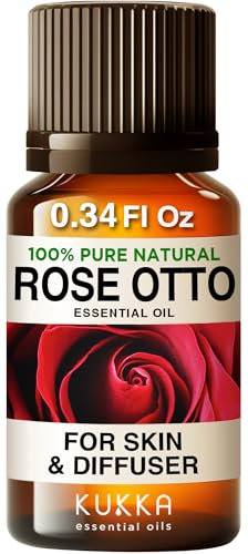 Kukka Rose Essential Oil for Skin Hair & Diffuser - 10ml - 100% Pure Natural, Fresh Rose Scent, for Aromatherapy,Bath Bombs, Candles & Soap Making Scent DIY
