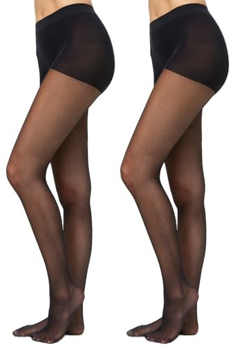 Nur Die 2er Pack Goodbye Laufmaschen 20 DEN Strumpfhose verhindert Laufmaschen transparente Fein-Strumpfhose matte Optik haltbar Damen, schwarz, M