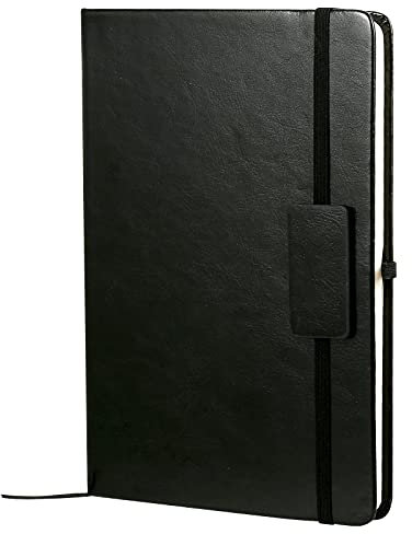 Kesote A5 Notizbuch Liniert Hardcover Leder Tagebuch Schwarz mit Gummiband Lesezeichen Innentasche, 200 Seiten