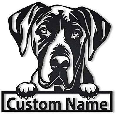 zouwii Benutzerdefinierter Name Personalisierte Deutsche Dogge Hund Metallschild Kunst | Benutzerdefinierte Deutsche Dogge Hund Metallschild | Geburtstagsgeschenk | Tier lustig