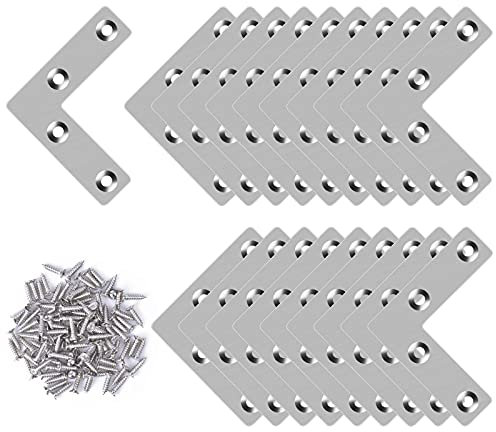 20 Piezas de Soporte Esquina Plano, Placas de Soportes de Esquina de Acero Ioxidable, Escuadras de Ángulo en Forma de L con Tornillos para Muebles de Madera (50 x 50 cm)