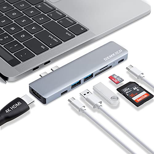 Hub USB C 7 en 2 pour MacBook Pro MacBook Air, DEMKICO Adaptateur Macbook Pro avec 4K HDMI, Port USB 3.0 & USB 2.0, Lecteur de Cartes SD/TF, Thunderbolt 3 (87W PD) et Port USB C Femelle