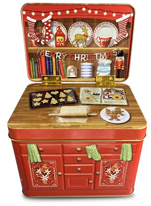 Caja metálica Horno y galletas navideñas con aspecto retro para galletas de almacenamiento, aprox. 14,5 cm x 10 cm x 10,5 cm