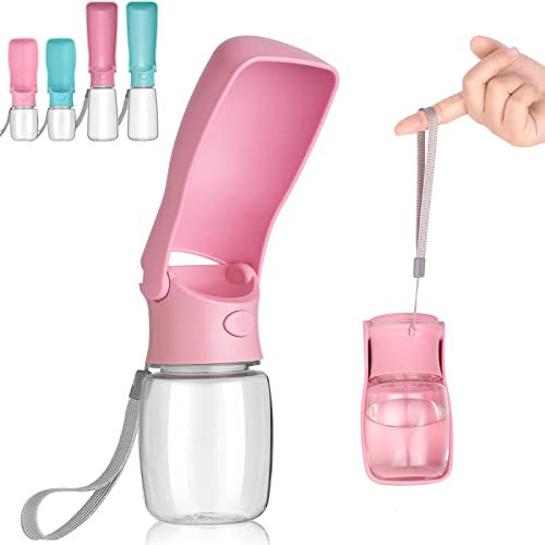 Canareen Faltbare Trinkflasche Hunde für Unterwegs - Tragbare Haustier Wasserflasche Für Hund Katze Outdoor Walking Wandern Reisen (Rosa, 350ml)