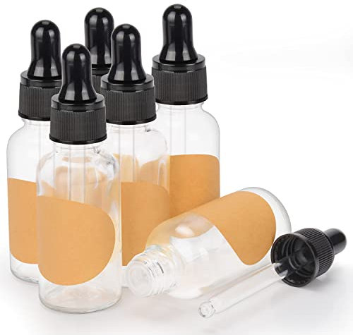 stonylab 6er-Pack Glas Tropfflasche, Leere Glasflasche mit Kegelförmigem Glastropfer, Innenstöpsel und Etikett für Ätherische Öle, Aromatherapie-Düfte (30 ml, Transparent)