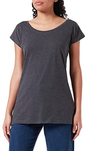 Build Your Brand Women's Wide Neck T-Shirt, Charcoal, M