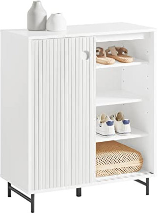 SoBuy Aparador Entrada Recibidor con Puerta Correderas y Balda Ajustable 70 x 37 x 87 cm Blanco FSB62-W ES
