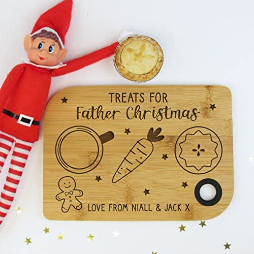 eBuyGB Personalised Christmas Eve Plate, Small Wooden Treats for Father Christmas Board, Mince Pie for Santa, Carrot and Milk for Reindeers, Xmas Eve Board