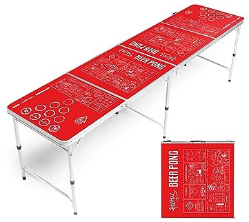BeerBaller® LED NEON Beer Pong Tisch | LED Beleuchtung (blau/rot) & Kratzfeste Oberfläche | Klappbarer Bier-Pong Tisch mit Bällehalter | Bierpong Tische (Ohne Cupholder)