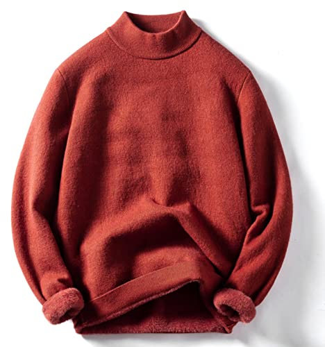 CHOUX Pull d'automne et d'hiver pour hommes en polaire chaude col montant pour hommes pull tricoté solide mode coupe ajustée pulls en tricot Homme-rouge, XXXL