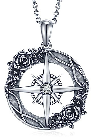 CVRAVO Crystals Phoenix/Rose Compass/Apple Teacher/Horse/Phoenix/Bunny/Dolphin Palm Tree/Mountain Compass/Nurse/Rose Necklace 925 Sterling Silver Necklace for Women Girls, Sterling Silver, Cubic