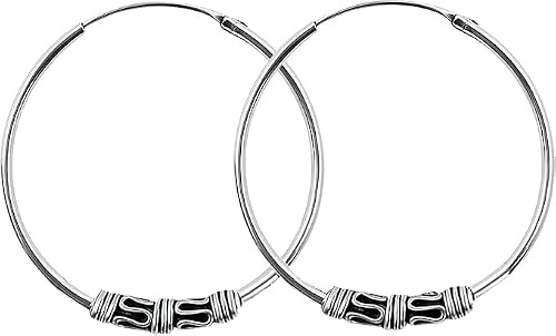 ENTREPLATA Creolen Silber 925 Bali-Stil – Handgefertigtes Paar Unisex-Ohrringe 25 mm – Ethnisches Design aus Sterlingsilber – Modell 3