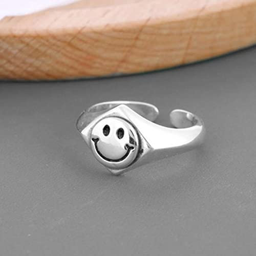 XJruixi INS Fashion 925 Stamp Smiley Face Rings for Women Creative Simple Rhombus Geometric Party Jewelry Gifts