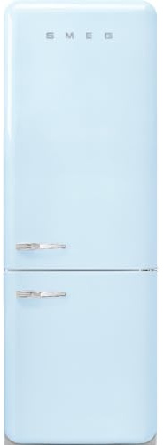 Smeg FAB38 Retro Style Refrigerator with Bottom Freezer – Made in Italy – Multiflow Cooling – LED Lighting – Glossy Finish – 3 Adjustable Glass Shelves - Pastel Blue