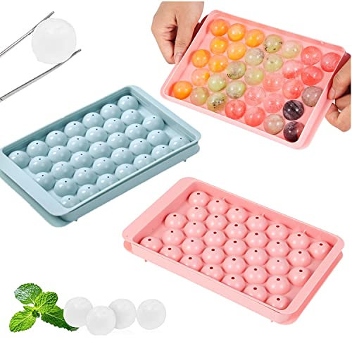 Mini Eiswürfelform Bälle,Runde Eiswürfelbehälter,Runde Eiswürfelform Silikon,2er Pack Eiswürfelformen Rund Bälle Eiswürfelbehälter für Gefrierschrank Kreis Whiskey,Tee, Eis,Cocktail