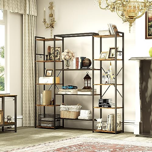 YITAHOME Estantería, Librería Industrial para Libros con 13 estantes, Estantería de pie con Estructura de Metal, Estante de Almacenamiento, para Sala de Estar, Oficina en casa, Marrón Rústico