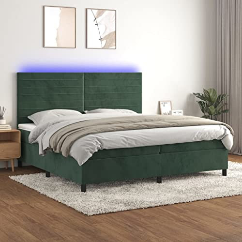 INLIFE Boxspringbett mit Matratze & LED Dunkelgrün 200x200 cm Samt,Grün,93.68KG,3136206