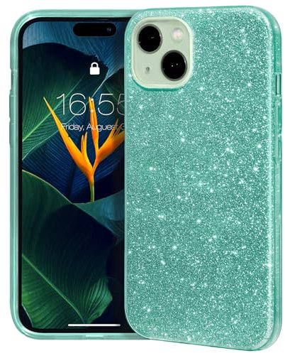 MATEPROX Compatible with iPhone 15 Plus Case, Sparkly Bling Cute Glitter Cover with 3 Layer Hybrid, Anti-Slick Protective Case for iPhone 15 Plus 6.7'' 2023-Green