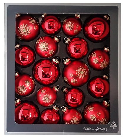 Thüringer Glasdesign - Kugel Set aus Glas, Weihnachtskugeln inkl. Aufhänger, Glanz und matt, Christbaumkugeln, Christbaumschmuck, Dekoration