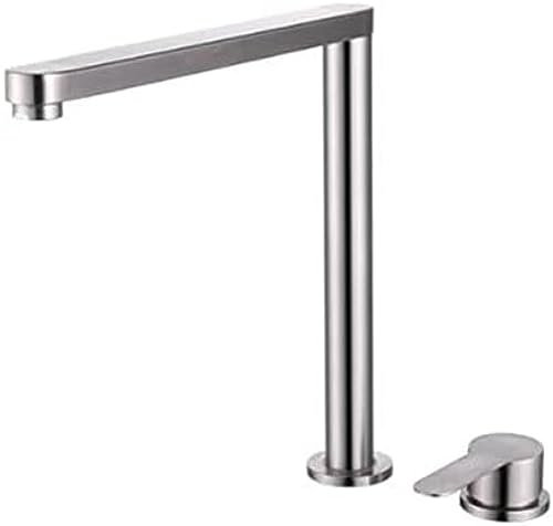 BOKNI Robinet Mitigeur D'évier De Cuisine Fenêtre Avant En Acier Inoxydable Brossé, 2 Trous, Pivotant, Eau Froide Et Chaude, Contemporain, Montage Sur Pont, Argenté