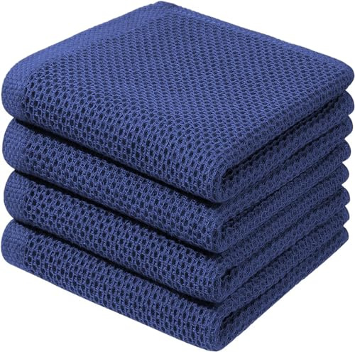 BW&HM Geschirrtücher Baumwolle Geschirrhandtücher Kitchen Towel Küchentücher Küchenhandtücher Super saugfähig 33 x 74 cm 4 Stück Navy Blau