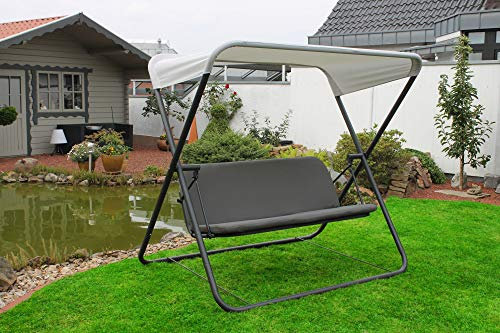 Leco Hollywoodschaukel klappbar Gartenschaukel Garten Schaukel Schaukelbank grau Gartenmöbel Terrasse Sonnendach Sonnenschutz faltbar zusammenklappbar 2 Personen