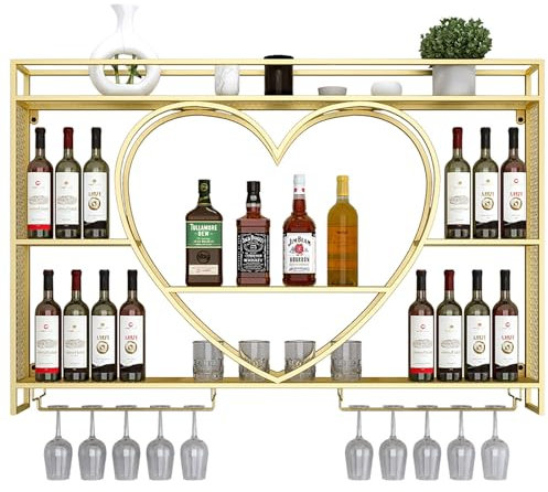 Weinregal Aus Eisen Zur Wandmontage,Industrielles Wand-Weinregal,Hängender Weinflaschenhalter,Flaschenregal,Weinregal Zur Wandmontage,Champagnerglasregal,Für Heimbar-Esszimmerdekoration ( Color : Gold