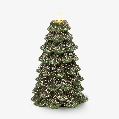 Luminara Flammenlose Kerze Weihnachtsbaum, 13,6 cm breit x 21,6 cm hoch, beweglicher Flammeneffekt, LED-Kerze, Timer, Fernbedienung, Urlaubsdekoration (einzelner Glitzer, grün)