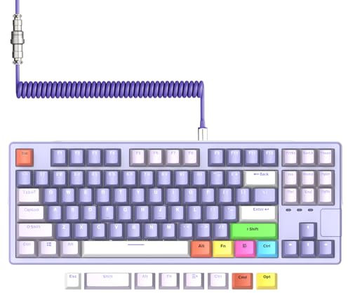 AK873PRO-XINMENG X87 75% Wired Gaming Tastatur, Custom Pre-Lubed Switch TKL 80% Gasket Mechanische Tastatur, Light Up QWERTY Color PBT Keycap 87 Anti-Ghosting, Spiral USB-C Kabel für PC/Mac - Lila