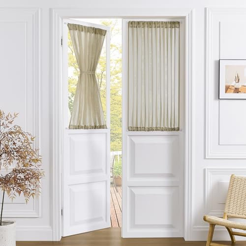 Tollpiz Cortina Corta Transparente para Puerta de Armario, Cortina Texturizada de Lino Transparente para Puerta de Patio, Puerta de Cristal, con Bolsillo para Barra, Puerta Francesa, 54 x 54 Pulgadas