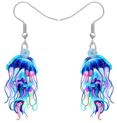 BONSNY Süßen Acryl Blau Ozean Glanz Quallen Ohrringe Meer Tiere Geschenke für Frauen Damen Strandparty Schmuck Zubehör (Ozean)