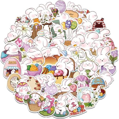 Osteraufkleber 50 Stück niedliche Kaninchen-Graffiti-Aufkleber Cartoon-Ostereier-Aufkleber für Scrapbooking Tagebuch Skateboard-Dekoration