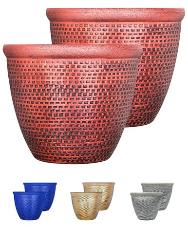 SG Traders Cromarty Plant Pots Plastic Round Flower Pots Planter Garden Decoration 25cm Plant Pot Outdoor Flower Pot Outside Garden Planters With Drainage Holes (Pack of 2)