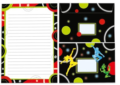 Briefpapier-Set Liniertes Schreibblock mit Umschlägen für Mädchen, Jungen, Kinder und Erwachsene - Disco Party (1 Block A5 mit 25 Blättern + 15 passend bedruckte Briefumschläge)