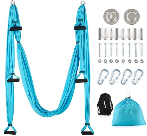 ZELUS Aerial Yoga Hängematte Set Aerial Yoga Stretching Gurt für Reha Pilates Ballett Cheerleading Spagat Gymnastik Hochelastischer Stretching Band (Blau)