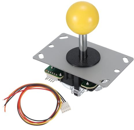 MECCANIXITY Octagonal Gate + Ball Top Game Joystick Classic with Harness Dust Cover Yellow for Game 4 Way Adjustable