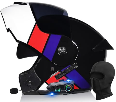 Motorrad Klapphelm mit Bluetooth Motorradhelm mit Sonnenblende ECE Zertifiziert Integralhelm mit Doppelvisier Roller Mofa Helm mit Mikrofon Auto-Antwort für Erwachsene Herren Damen
