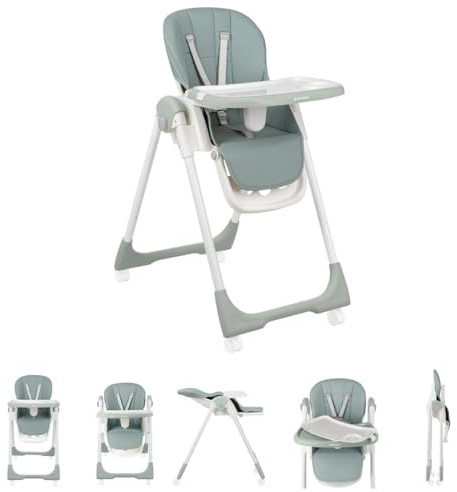 Kikkaboo Kinderhochstuhl Spicy faltbar, Tisch abnehmbar, verstellbar, 4 Räder, Farbe:hellgrün