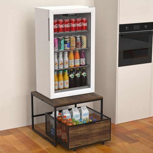 VANVERB Mini Fridge Stand with Storage, Heavy Duty Refrigerator Stand with Mobile Drawer Basket for Dorm, Home, Kitchen, Office, Stand for Drinks Refrigerator, Wine Cooler, Water Dispenser