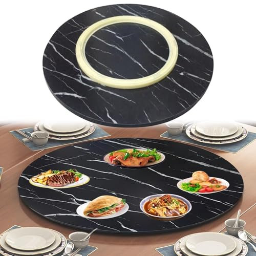Plateau De Service Rotatif Lazy Susan En Bois Rond, Ø 50cm 60cm 70cm 80cm 90cm Grand Plateau Tournante Pour Table À Manger, Assiette De Service 360° Rotative, Avec Roulement Silencieux(Black,Ø70cm)