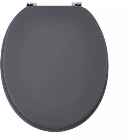 18 Universal MDF WC Toilet Seat – Easy Fit with Strong Zinc Alloy Hinges, Smooth Wipe Surface – Fits All Water Closets (Grey Wooden)