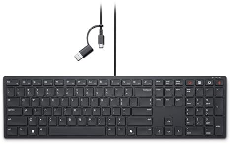 Dell Wired Collaboration Keyboard KB525C, Programmable | USB‑C & USB‑A, Quiet Keys, Spill Resistant, Adjustable Tilt