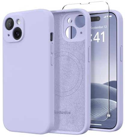 SuydanBox Magnetische Hülle für iPhone 13, kompatibel mit MagSafe, [vollständiger Kameraschutz] [Displayschutzfolie] Silikon, stoßfeste Schutzhülle für iPhone 13 6,1 Zoll, Lila