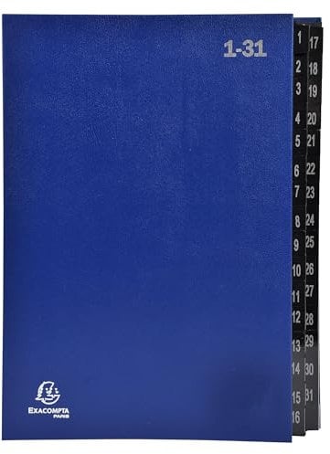 Exacompta - Ref. 57042E - Karton mit 6 Ordnern - fester Einband - Innenseite aus schwarzer Karte - digitale laminierte Register mit 1 bis 31-32 Fächern - Maße: 25 x 33 cm - für A4 - blau