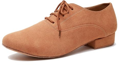 MINITOO Mens Dance Shoes Block Standard Heel Synthetic Leather Ballroom Dancing Shoes L274 Brown UK 8